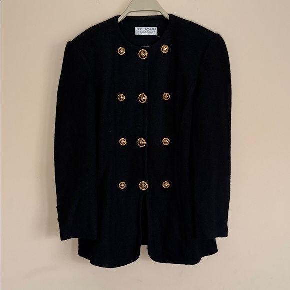Old Money St. John By Marie Gray Black Santana Knit Jacket Gold Crest Buttons - Picture 7 of 8
